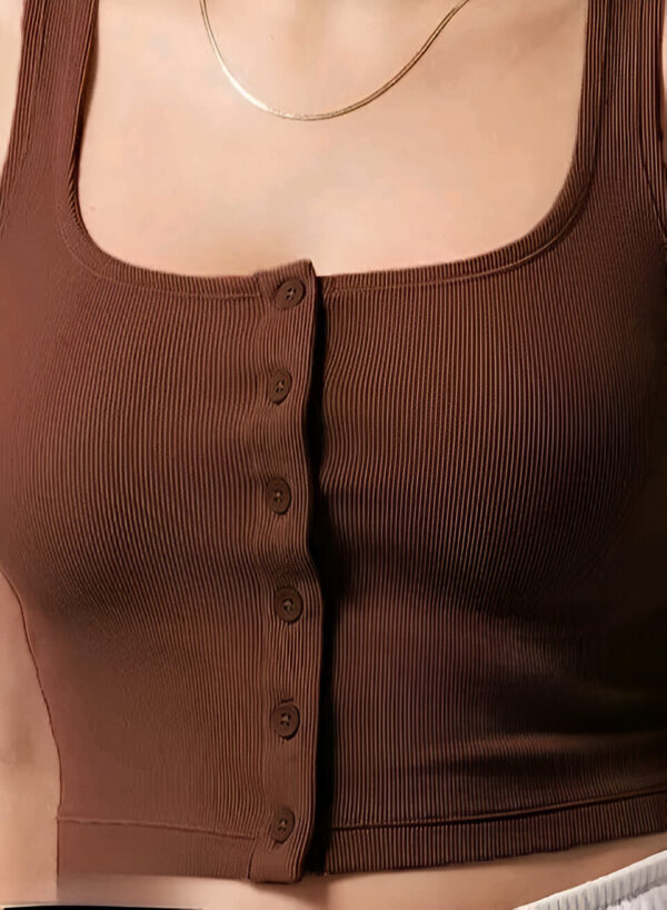 "Women & Girls Button Tank Tops Square Neck Solid Color " - Image 5