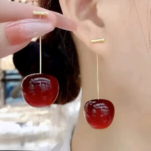 Cherry Red Edgy Beach Hanging Earrings