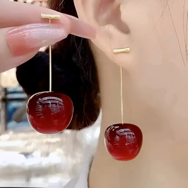 Cherry Red Edgy Beach Hanging Earrings