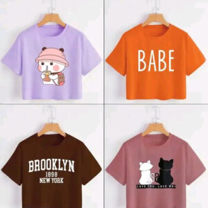 Trendy Women Crop Top Tee T-Shirt Shirt Combo Soft Fabric Multicolor Fashionable Printed