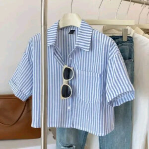 Verticle Striped Cotton Crop Shirt