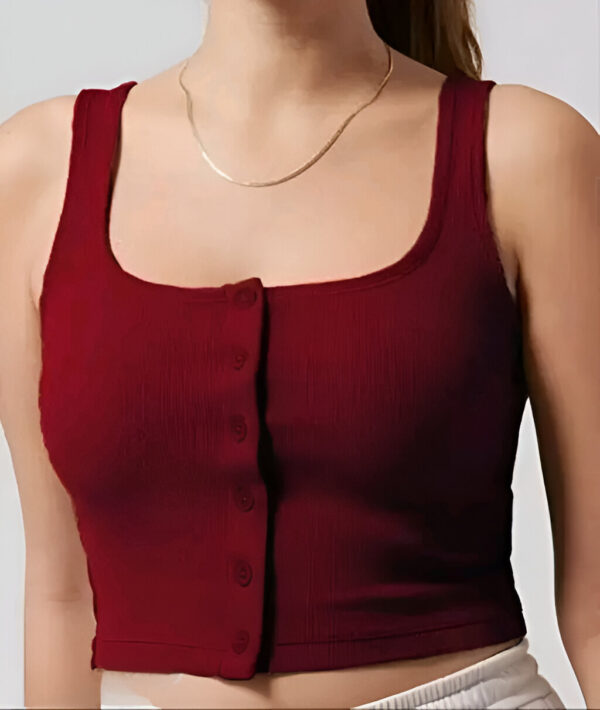 "Women & Girls Button Tank Tops Square Neck Solid Color " - Image 8