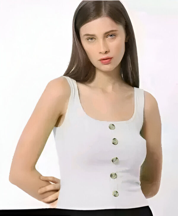 "Women & Girls Button Tank Tops Square Neck Solid Color " - Image 3