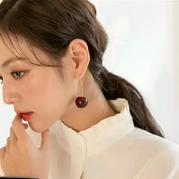 Cherry Red Edgy Beach Hanging Earrings - Image 3