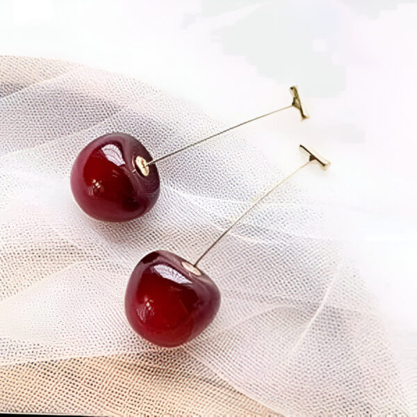 Cherry Red Edgy Beach Hanging Earrings - Image 2