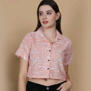 V-Neck Crop Shirt for Women with Half Sleeves