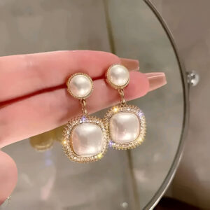 Drop Earrings Gold Plated Amazing Korean Square