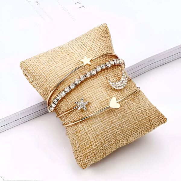 American Diamond Star & Moon Design Gold Plated Bracelet - Pack Of 4 - Image 2