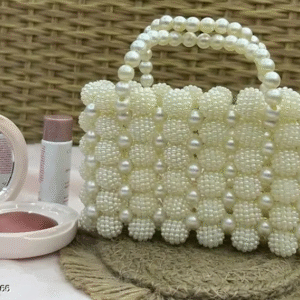 khushiana Trendy Pearl Beaded Handbag – White Clutch