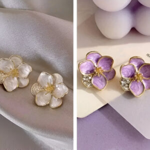 Combo of 2 Korean Enamel Contemporary Flower with Gems Lavender and White Stylish Stud Earrings