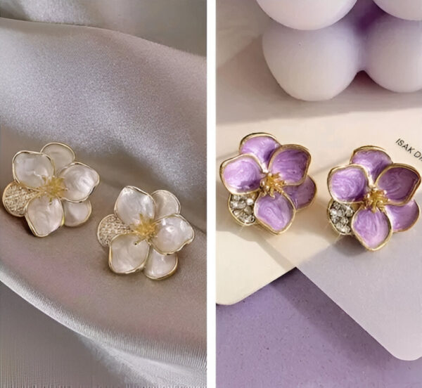 Combo of 2 Korean Enamel Contemporary Flower with Gems Lavender and White Stylish Stud Earrings