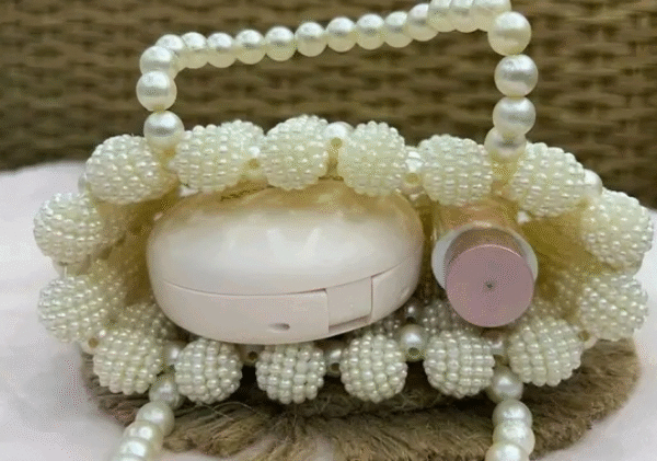 khushiana Trendy Pearl Beaded Handbag – White Clutch - Image 3