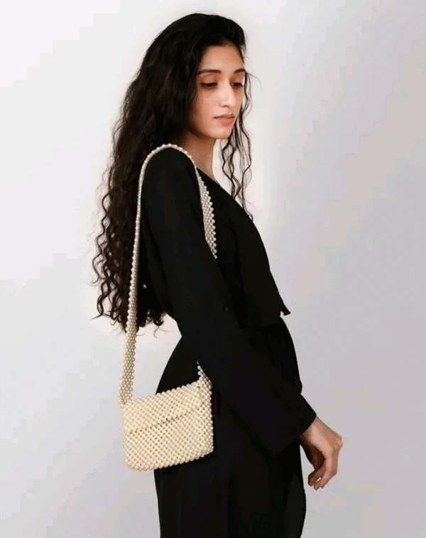 khushiana Trendy Pearl Beaded Handbag – White Clutch - Image 3