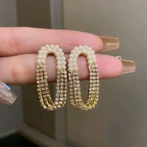 Pearl And Zircons Round Shape Layered Earrings