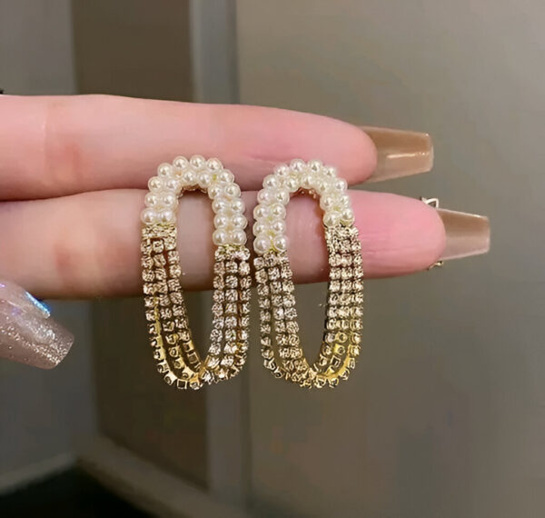Pearl And Zircons Round Shape Layered Earrings