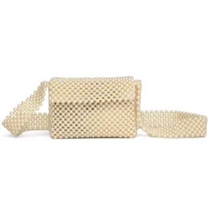 khushiana Trendy Pearl Beaded Handbag – White Clutch