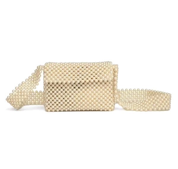 khushiana Trendy Pearl Beaded Handbag – White Clutch