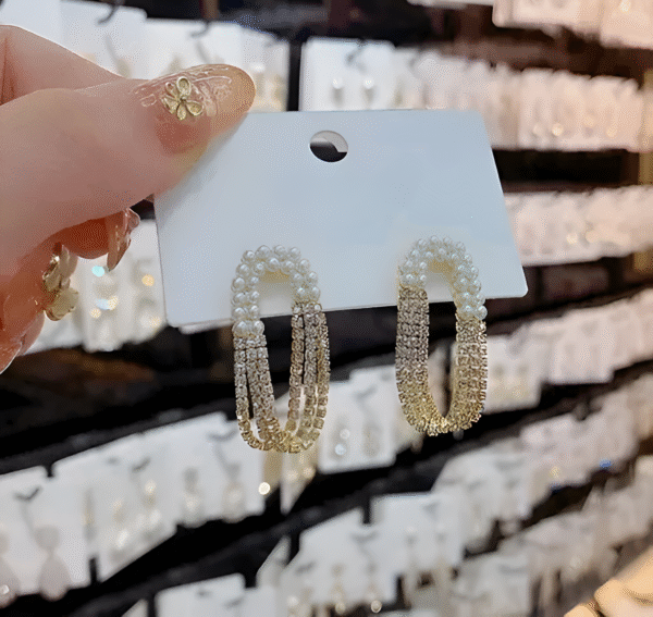 Pearl And Zircons Round Shape Layered Earrings - Image 3
