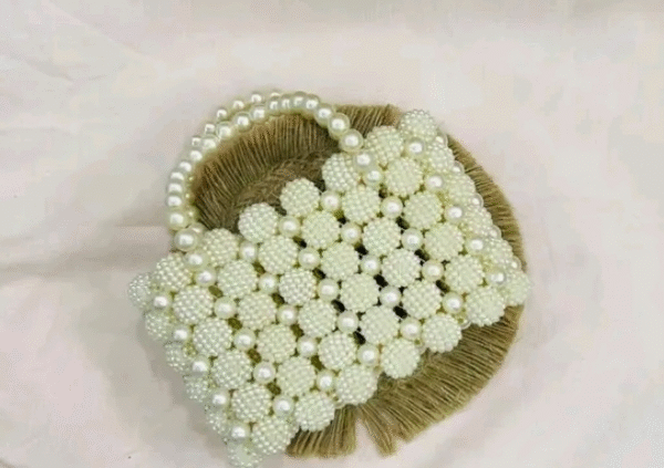 khushiana Trendy Pearl Beaded Handbag – White Clutch - Image 4