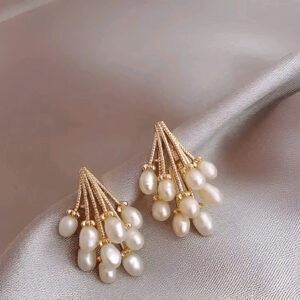 Korean Design Girls Earring Pin Tassel Baroque Dangle Pearl Stud Earrings